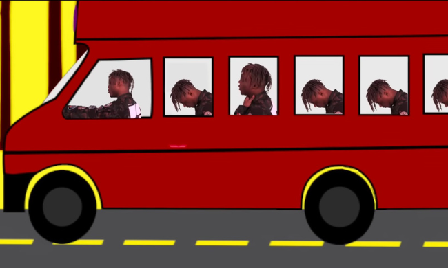 Juice WRLD in a red painted bus