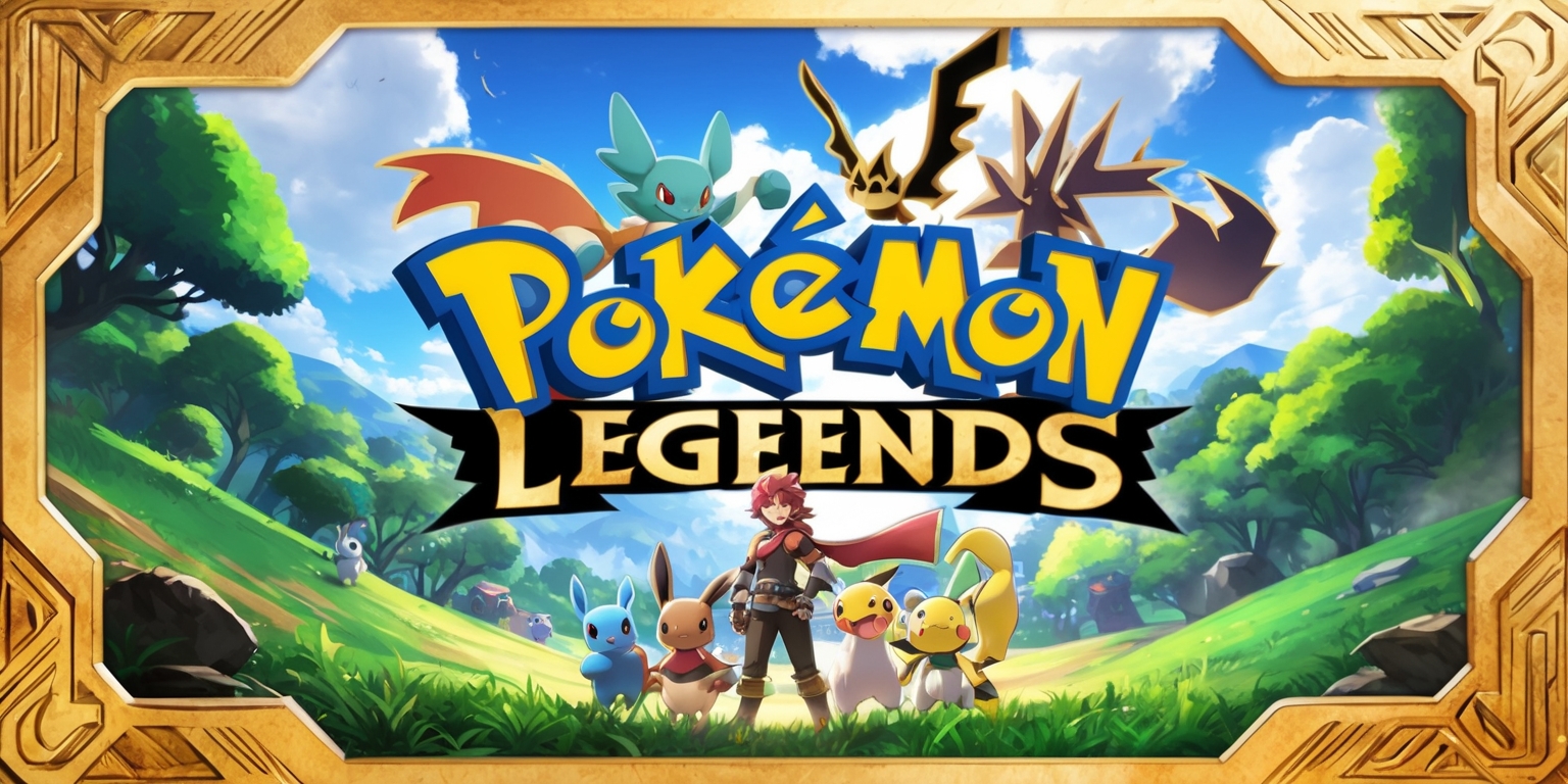 A vibrant and dynamic image depicting the official logo of Pokémon Legends: Z-A game, set against a stunning backdrop of lush green forests and rolling hills, with the logo prominently displayed in bold, golden font, surrounded by iconic Pokémon characters, including a brave and adventurous trainer standing proudly alongside their loyal companions, with intricate details and textures, and a warm, inviting color palette that captures the essence of the Pokémon world, featuring a mix of earthy tones, sky blues, and sunny yellows, with the entire scene carefully framed and composed to convey a sense of excitement and exploration.
